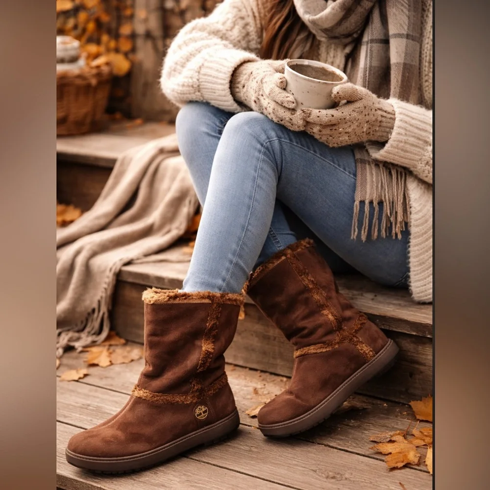 Timberland Shearling Lined Suede Winter Boots | Cozy UGG-Style Cold Weather 9.5W